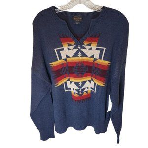 RARE SAMPLE Pendleton Sweater Women’s Notch Collar Chief Joseph Blue Cotton